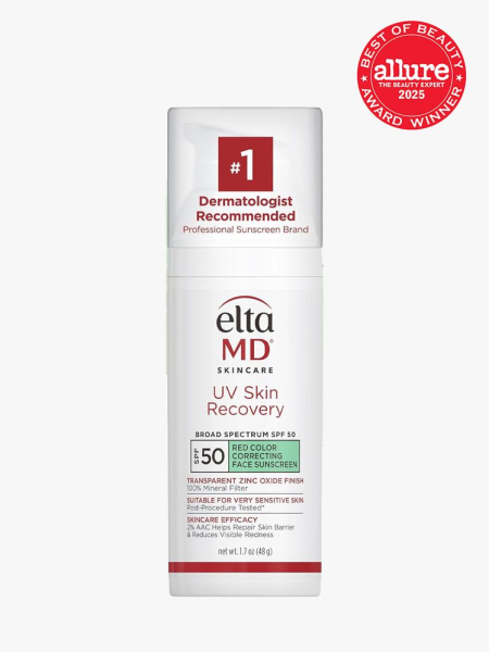 EltaMD UV Skin Recovery Face Sunscreen in branded component on a light gray background