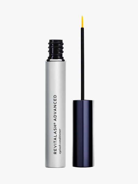 Revitalash Cosmetics Revitalash Advanced Eyelash Conditioner in silver and blue branded component on a light gray background